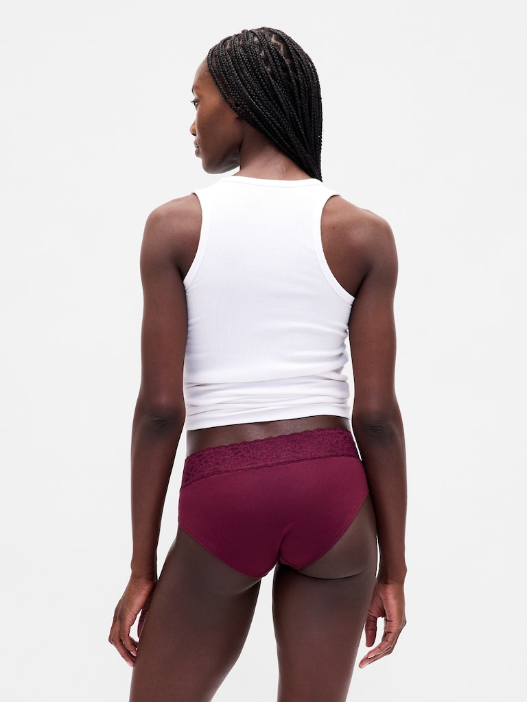Organic Stretch Cotton Lace-Trim Hipster