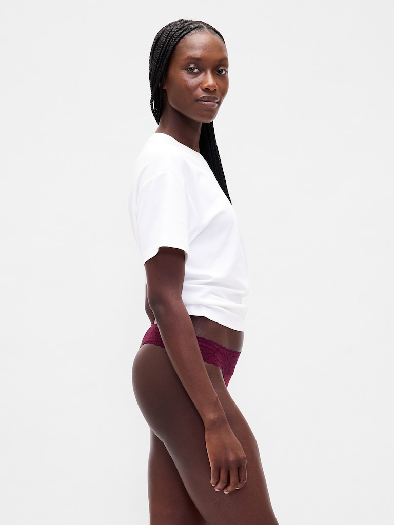 Organic Stretch Cotton Lace-Trim Thong