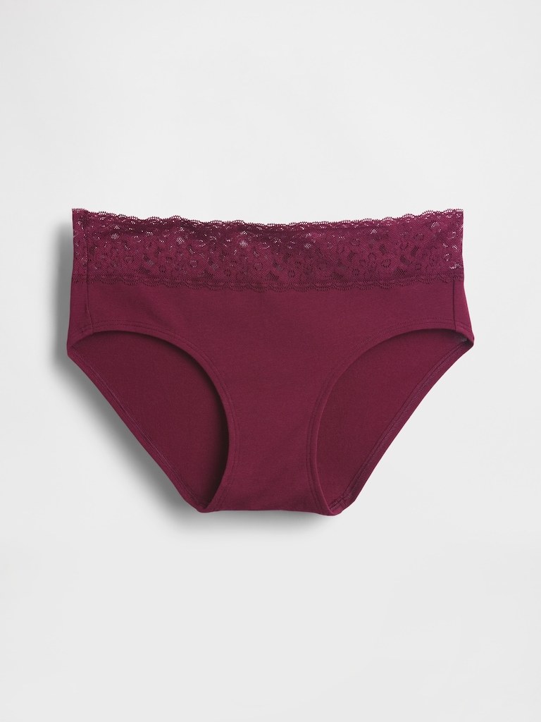 Organic Stretch Cotton Lace-Trim Hipster