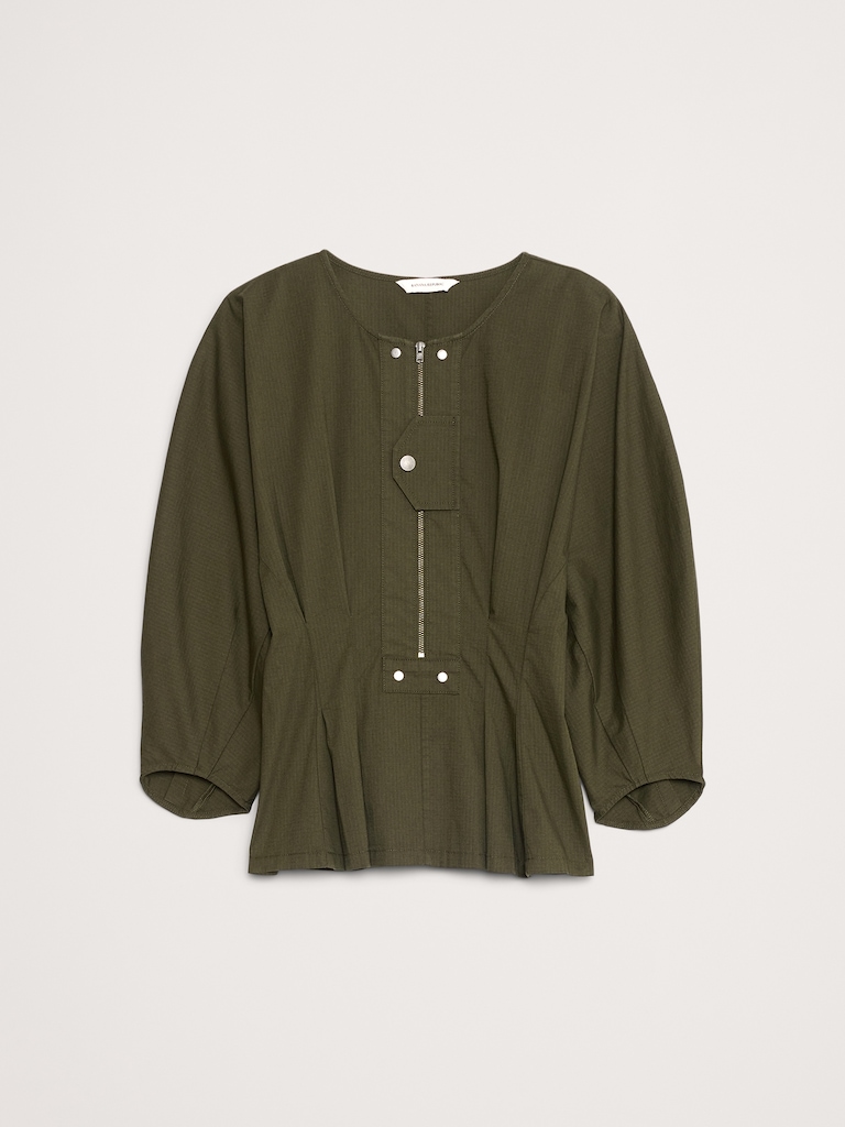 Stretch-Cotton Utility Peplum Top