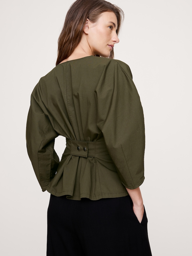 Stretch-Cotton Utility Peplum Top