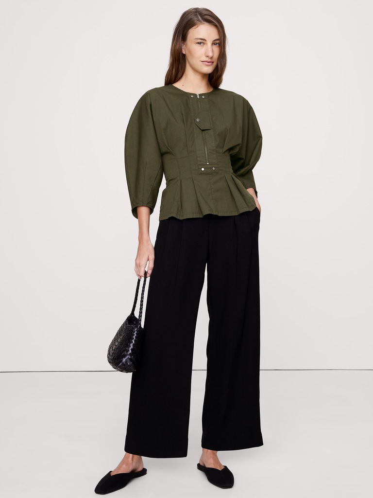 Stretch-Cotton Utility Peplum Top