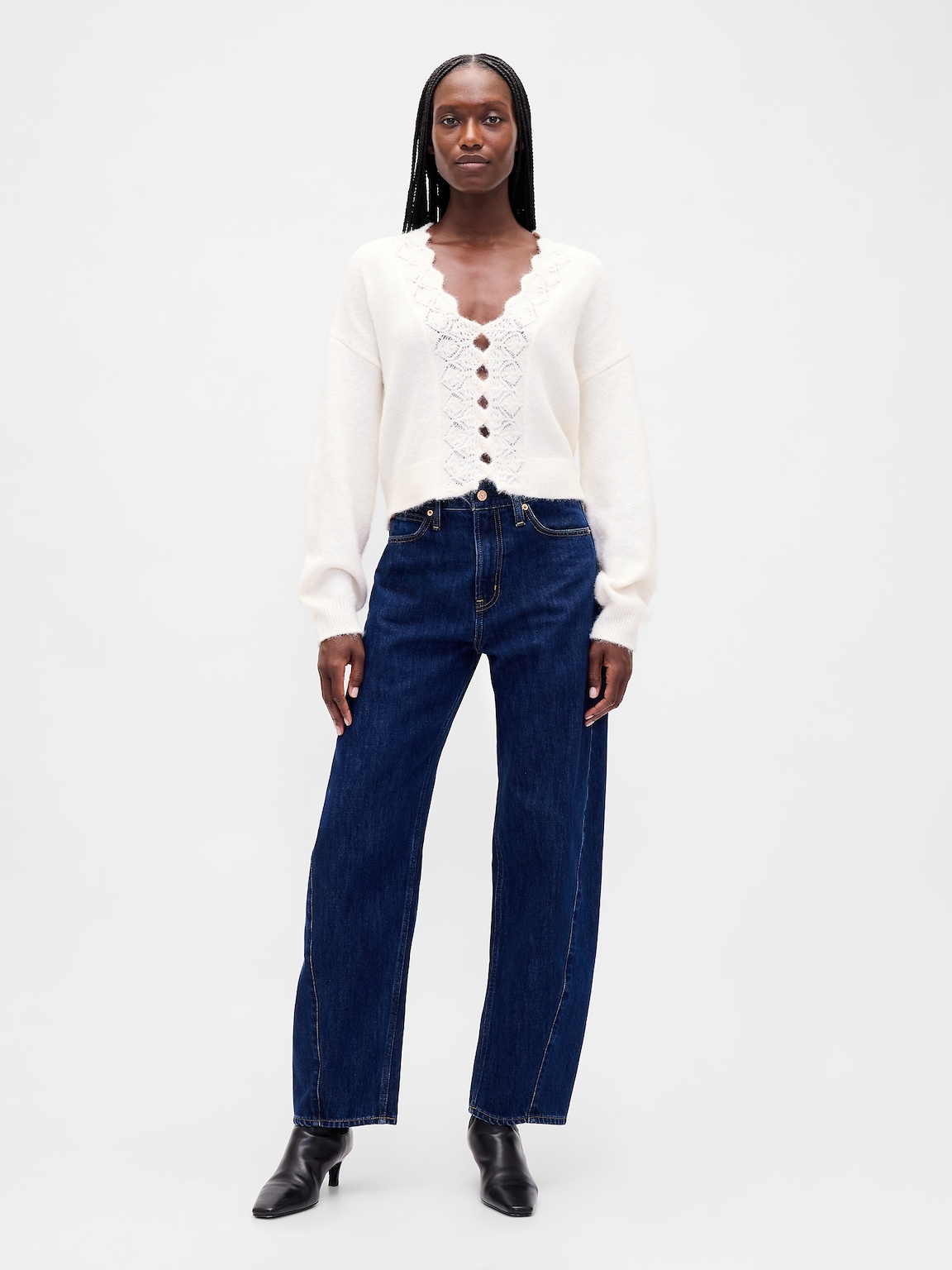 Fuzzy Pointelle Scalloped Crop Cardigan