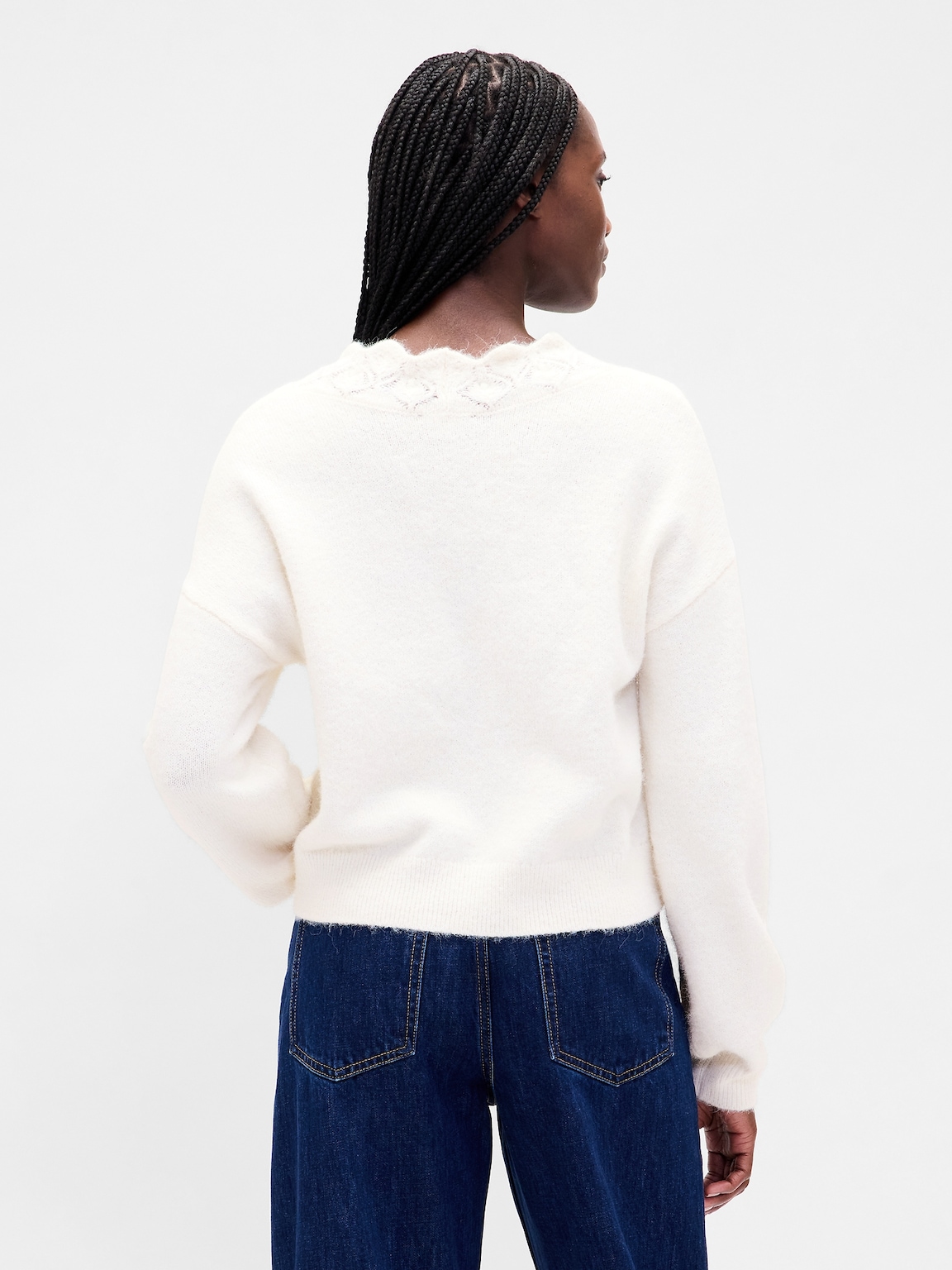 Fuzzy Pointelle Scalloped Crop Cardigan