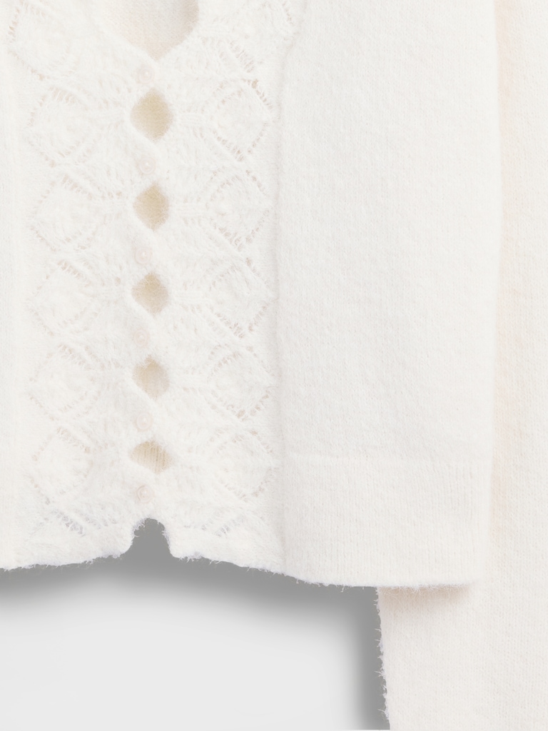 Fuzzy Pointelle Scalloped Crop Cardigan
