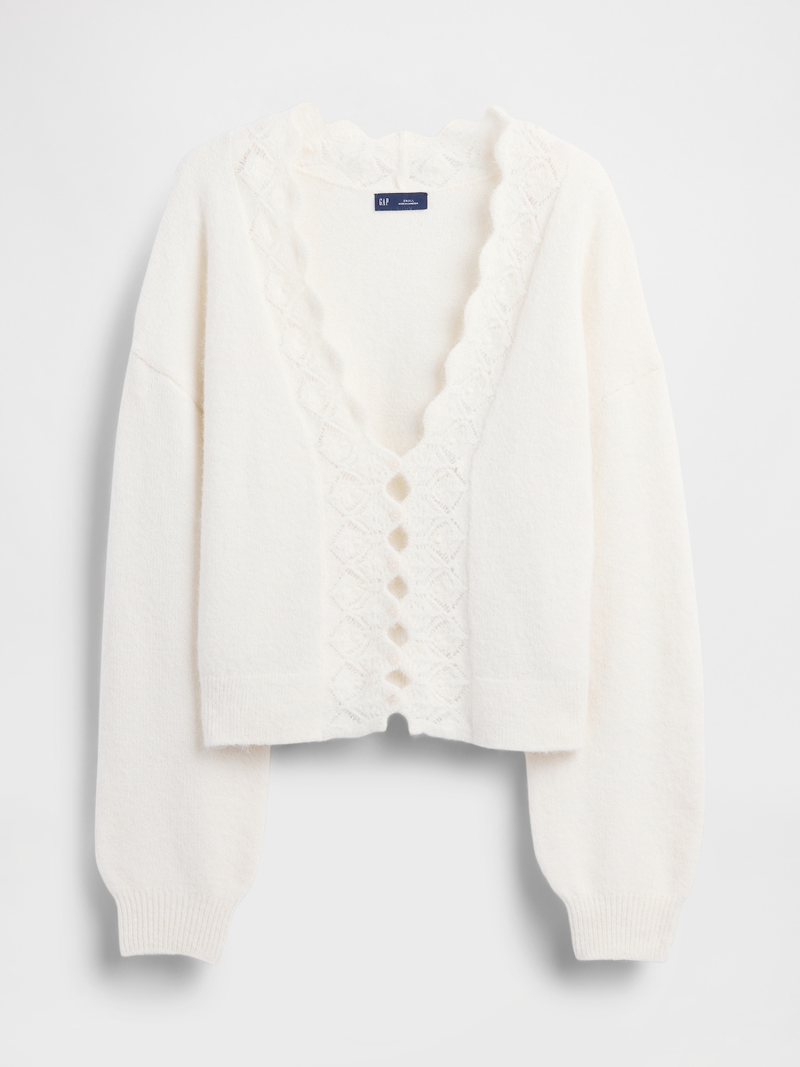 Fuzzy Pointelle Scalloped Crop Cardigan