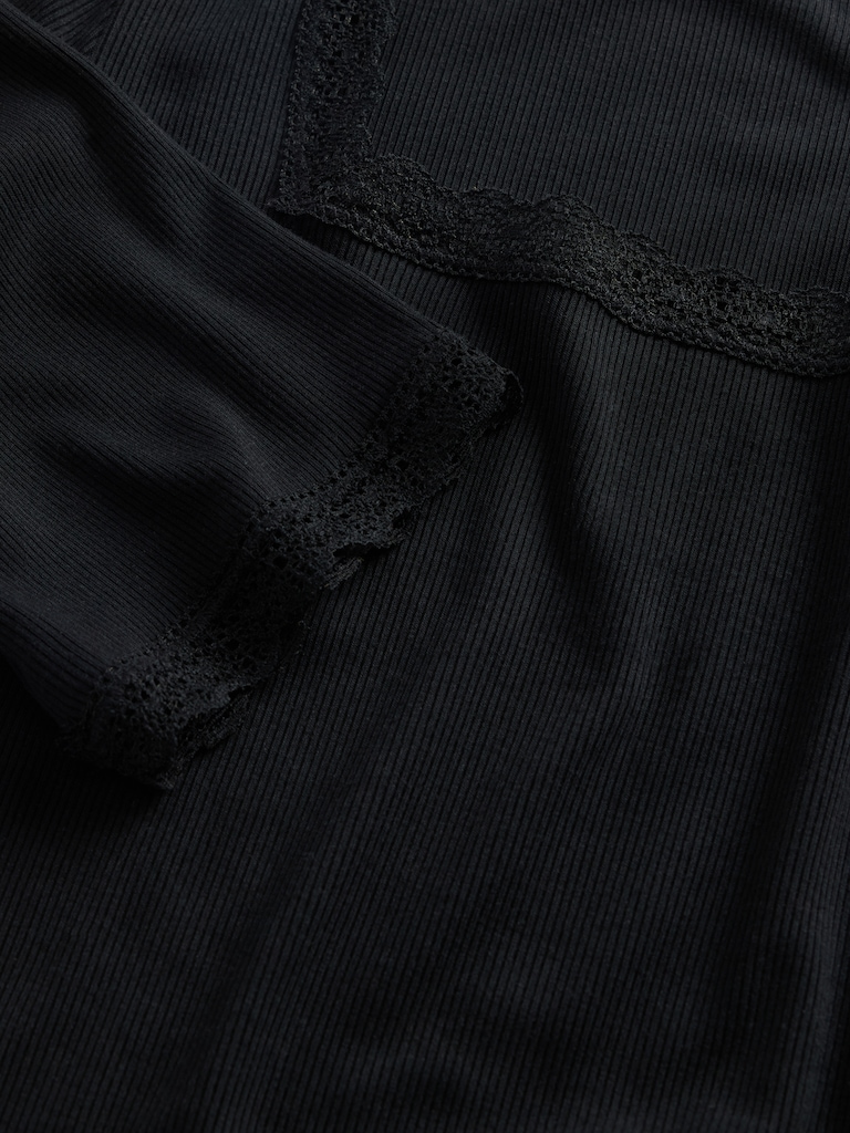 Modal Rib Lace-Trim Square-Neck T-Shirt