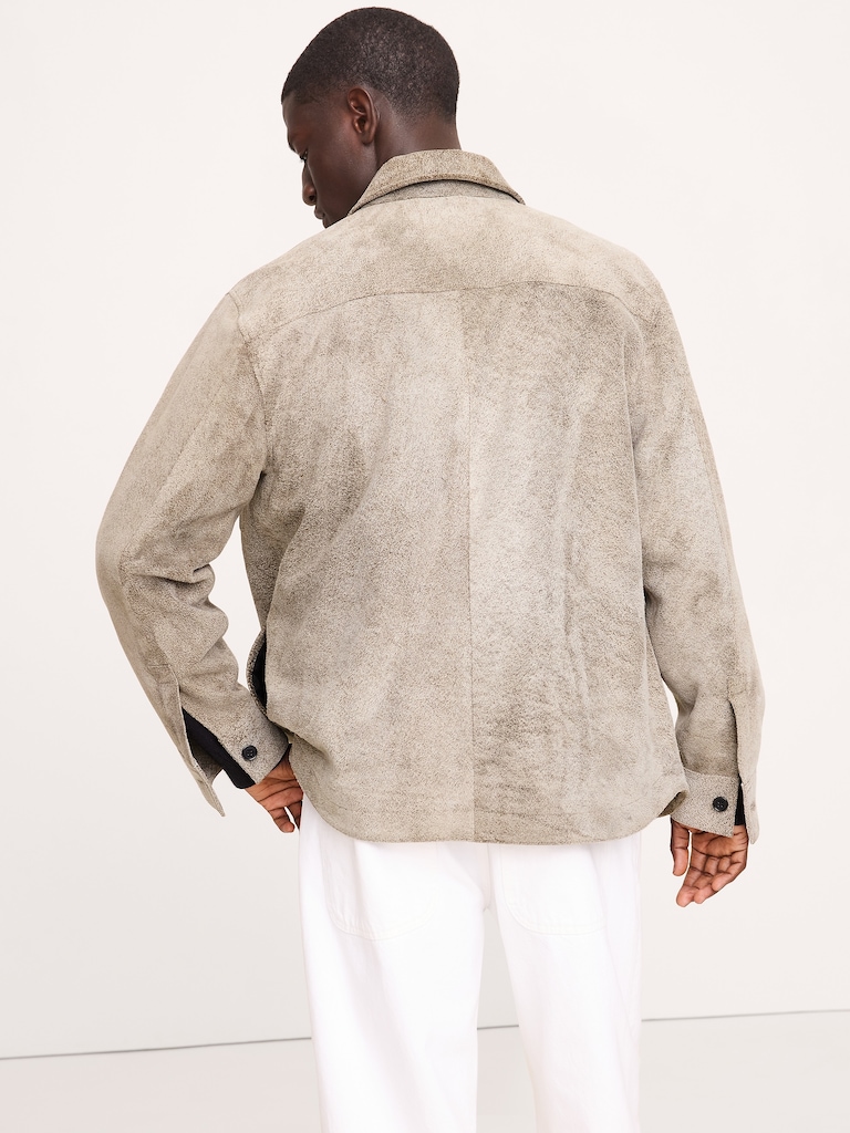 Relaxed Textured Suede Shirt Jacket