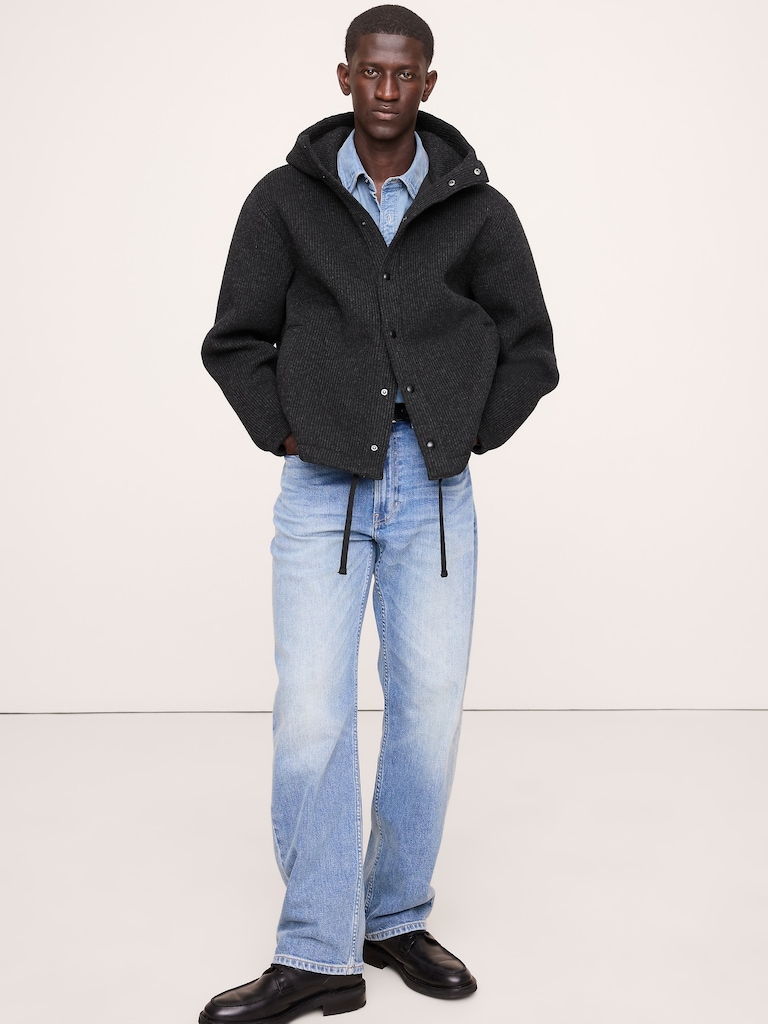 Ribbed Wool-Blend Scuba Stadium Jacket