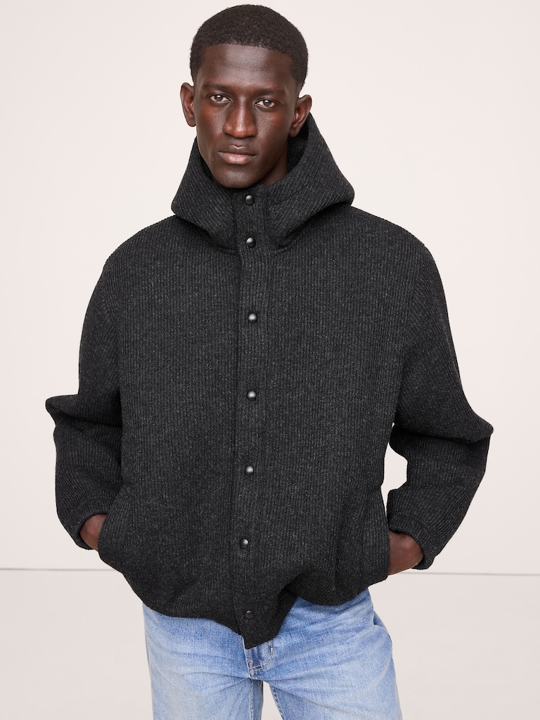 Ribbed Wool-Blend Scuba Stadium Jacket