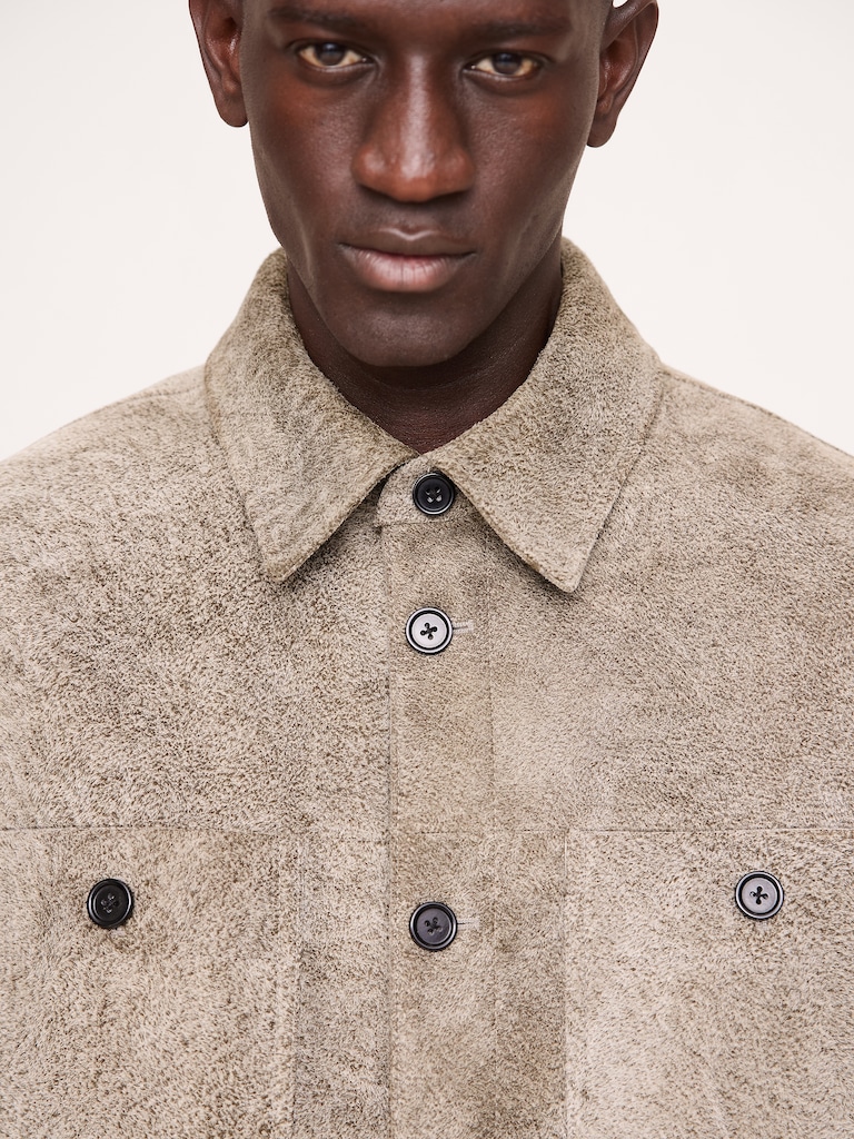 Relaxed Textured Suede Shirt Jacket