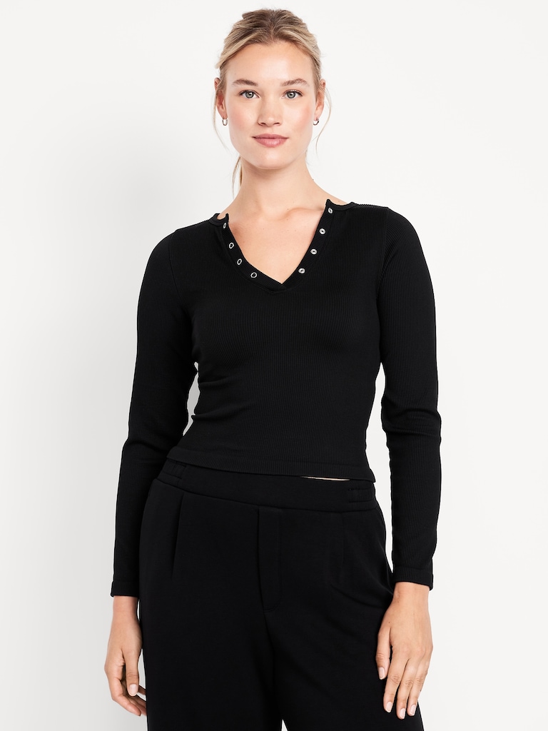 Exhale Seamless Cropped Henley Top