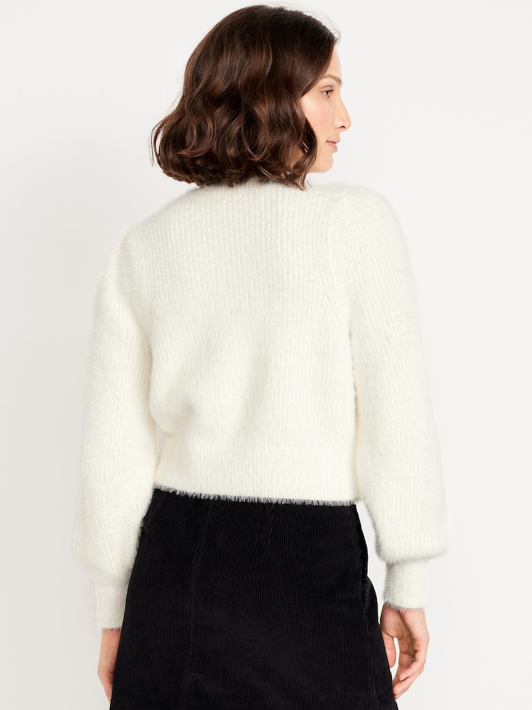 Cropped Eyelash Cardigan Sweater