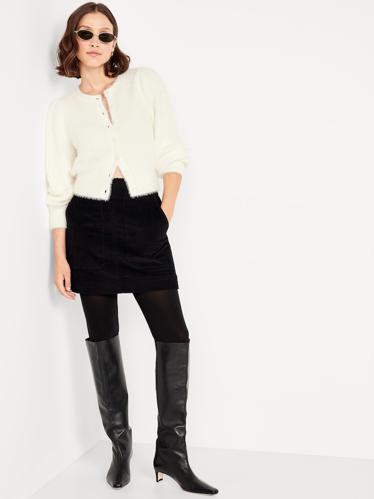 Cropped Eyelash Cardigan Sweater