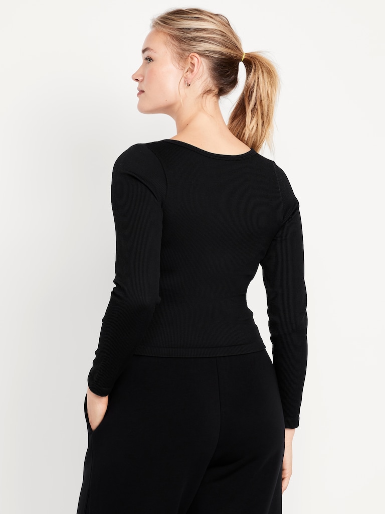 Exhale Seamless Cropped Henley Top