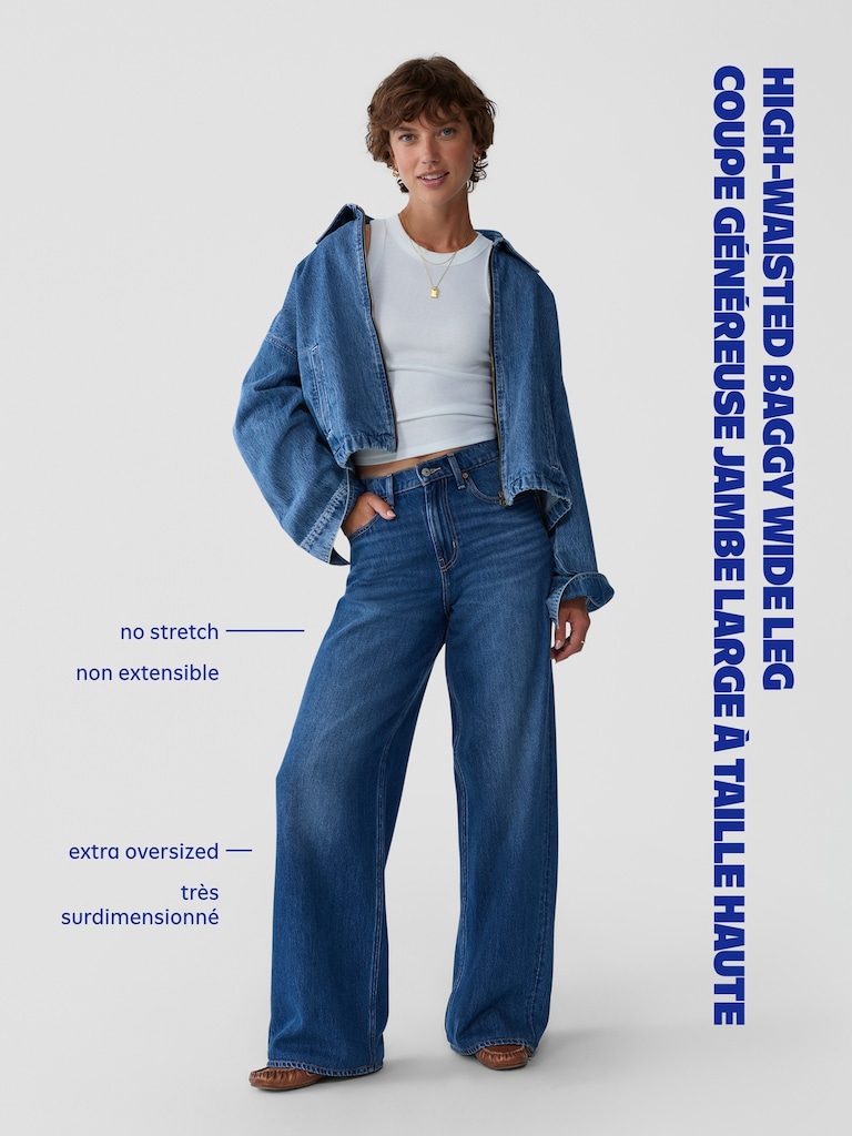 High-Waisted Baggy Wide-Leg Studded Jeans