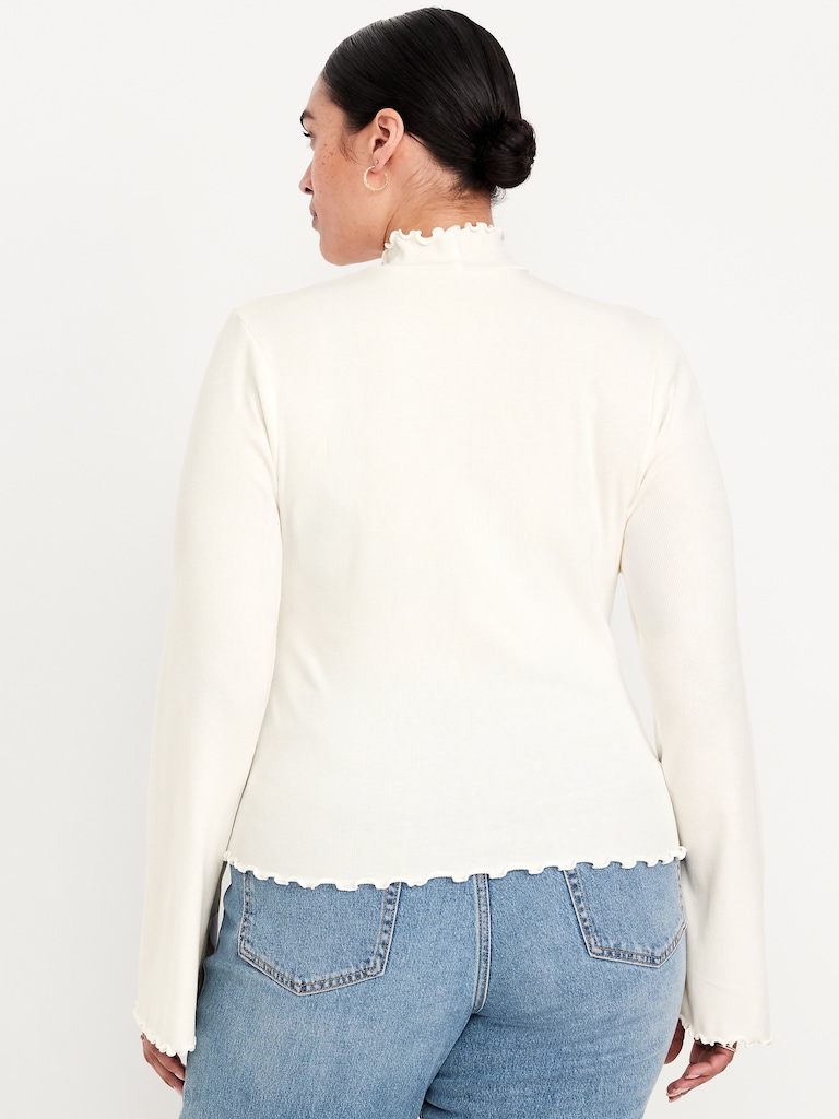 Mock-Neck Lettuce-Edge Rib Top