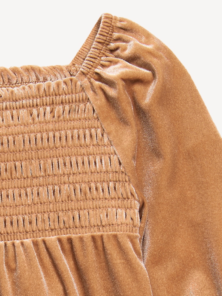 Long-Sleeve Smocked Velvet Jumpsuit for Baby