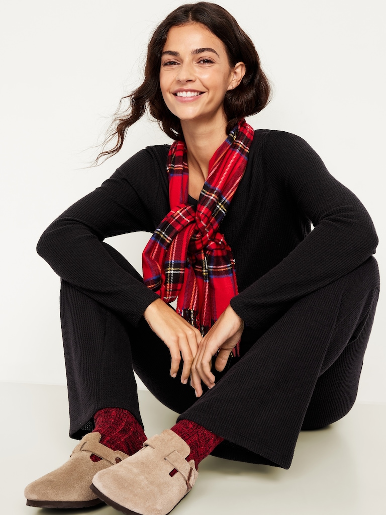 High-Waisted Cozy Waffle Flare Pants