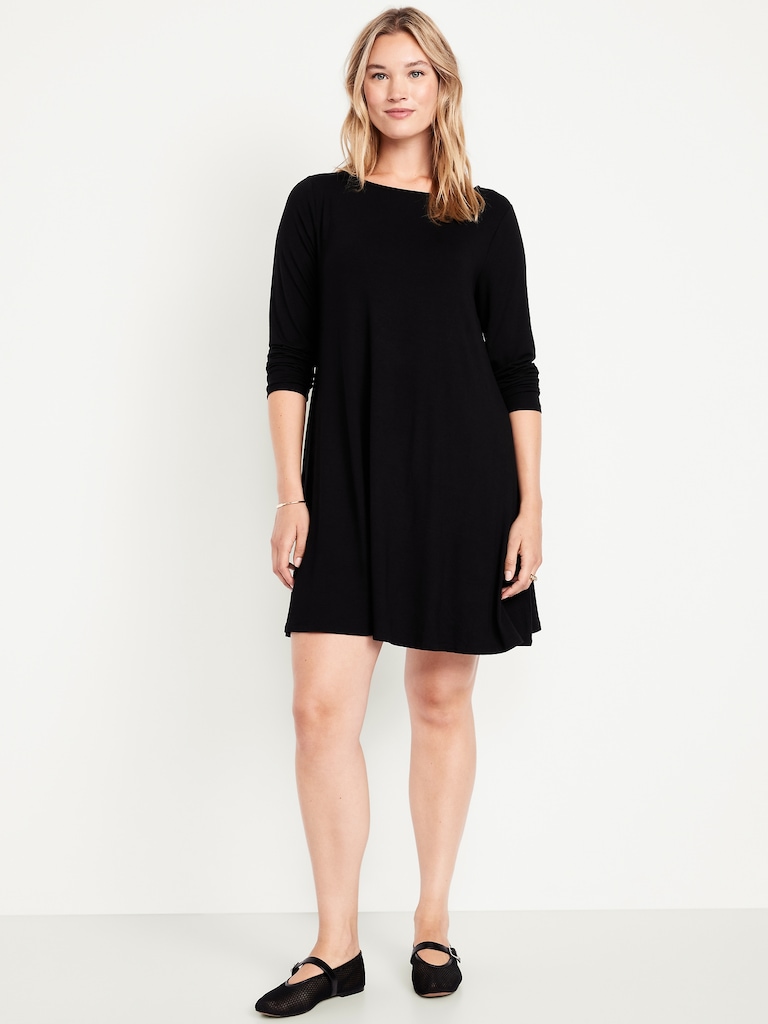 Long-Sleeve Mini Swing Dress