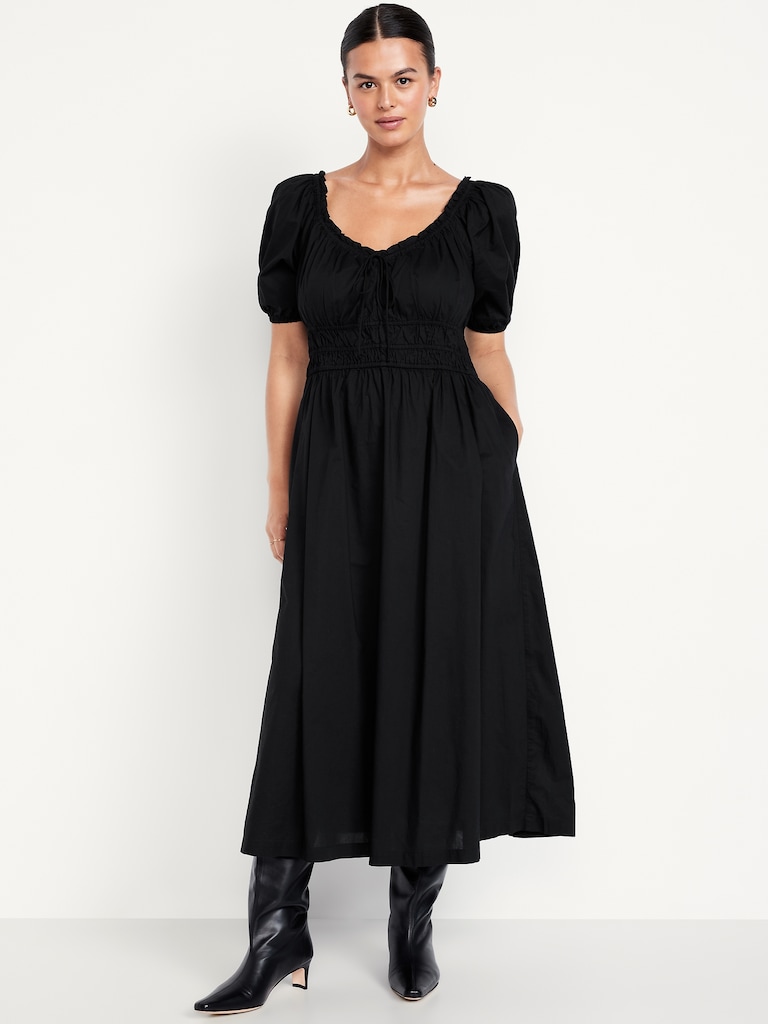 Fit & Flare Puff-Sleeve Midi Dress