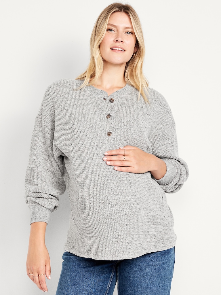 Maternity Oversized Cozy Waffle Henley Top