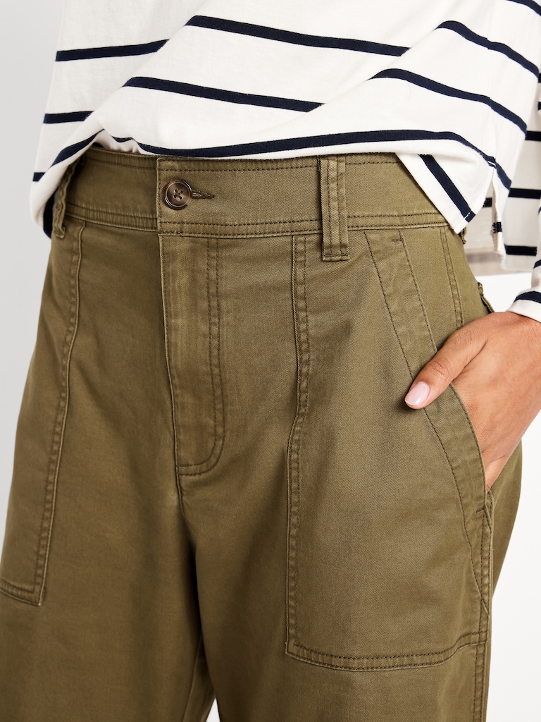 Mid-Rise Twill Barrel Pants