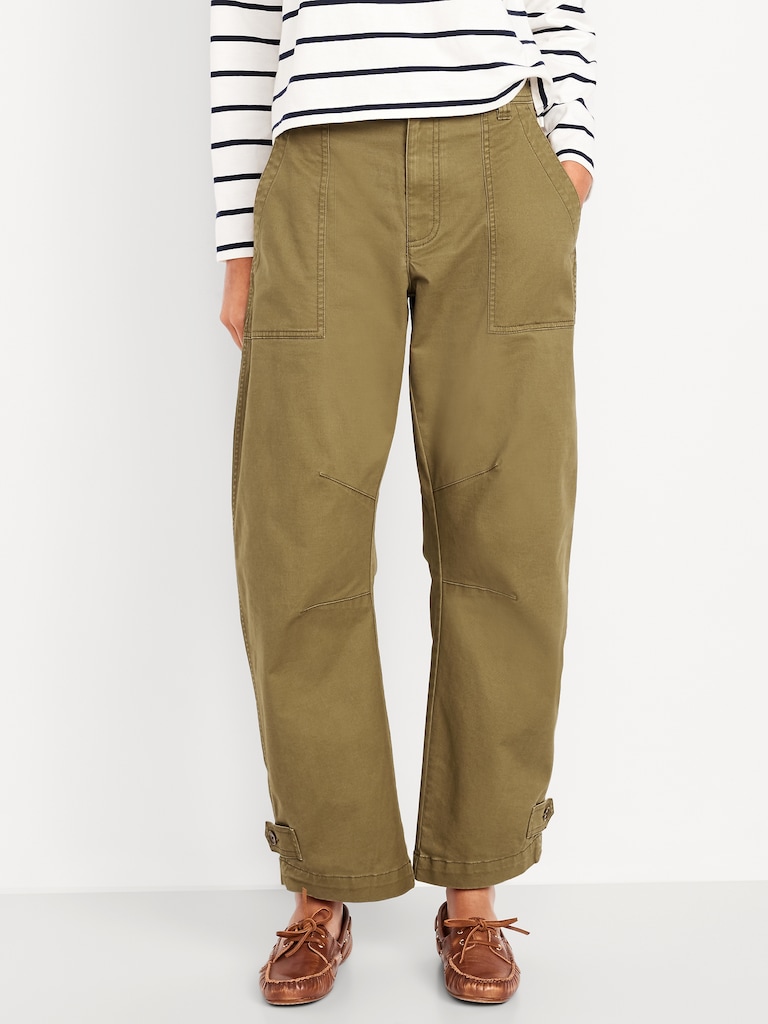 Mid-Rise Twill Barrel Pants