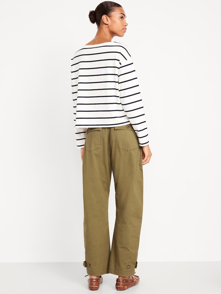 Mid-Rise Twill Barrel Pants