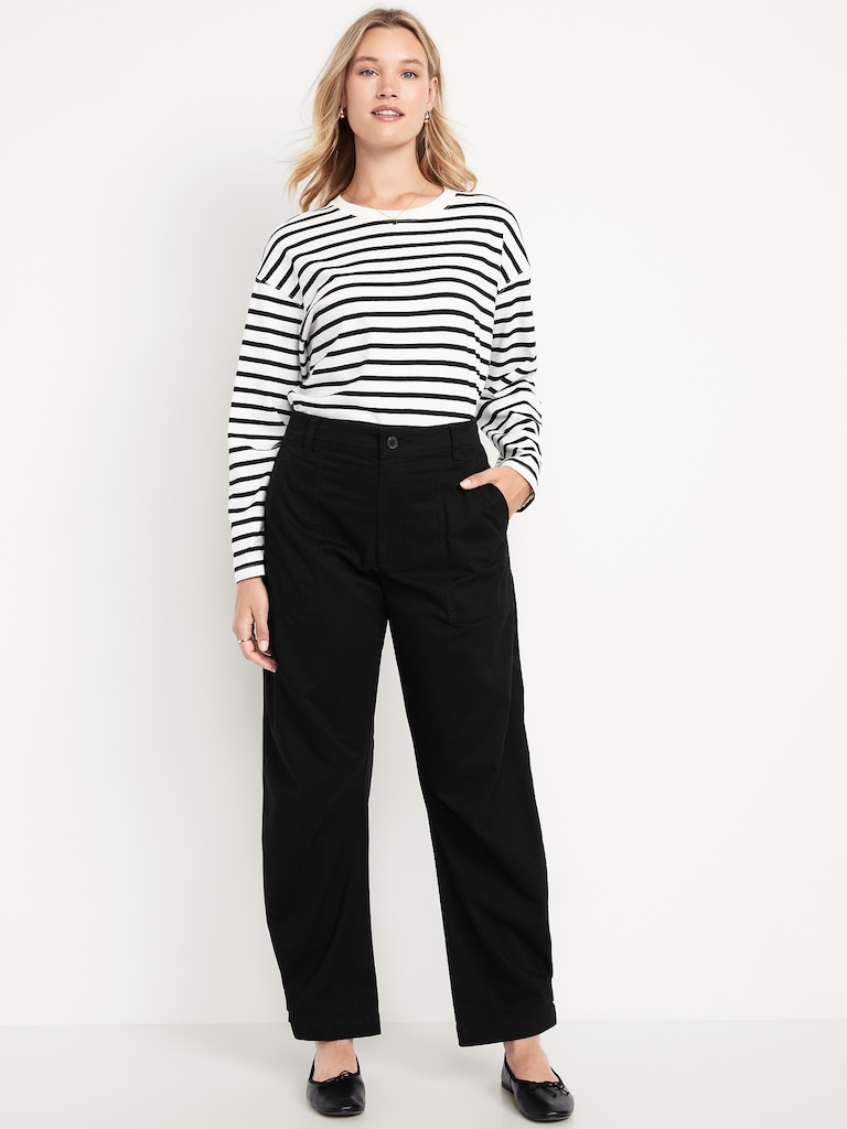 Mid-Rise Twill Barrel Pants