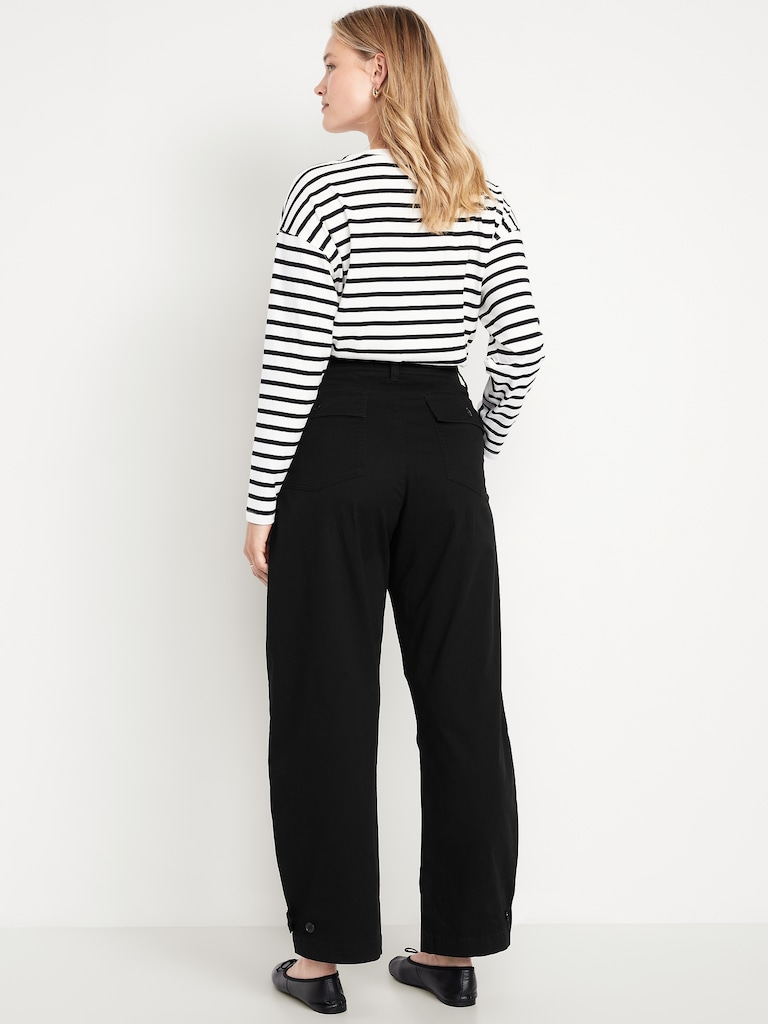 Mid-Rise Twill Barrel Pants