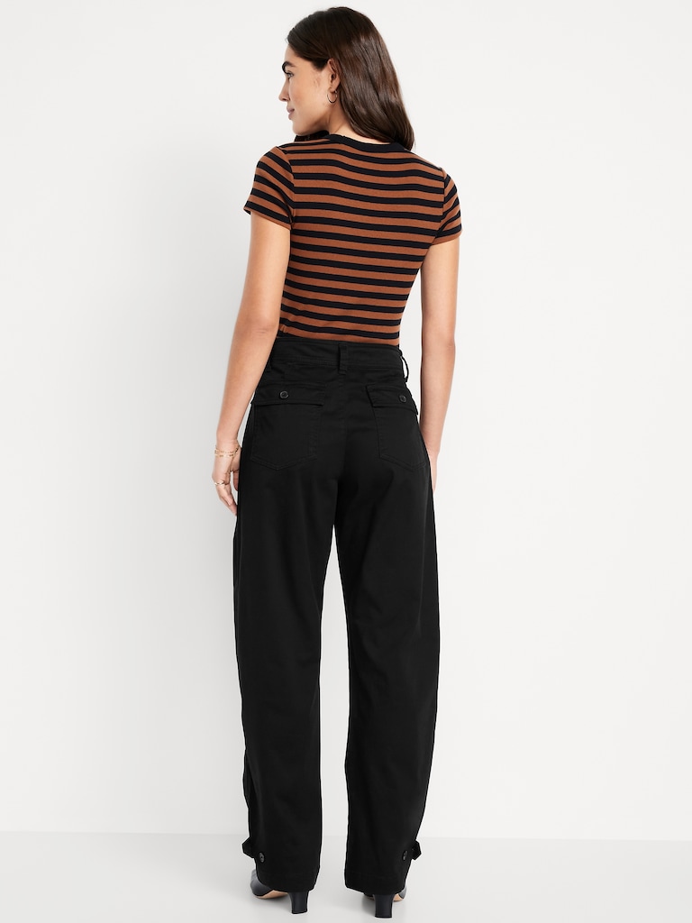 Mid-Rise Twill Barrel Pants