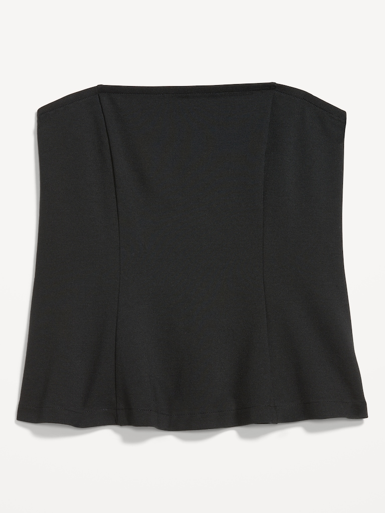 Ponte-Knit Cropped Peplum Tube Top