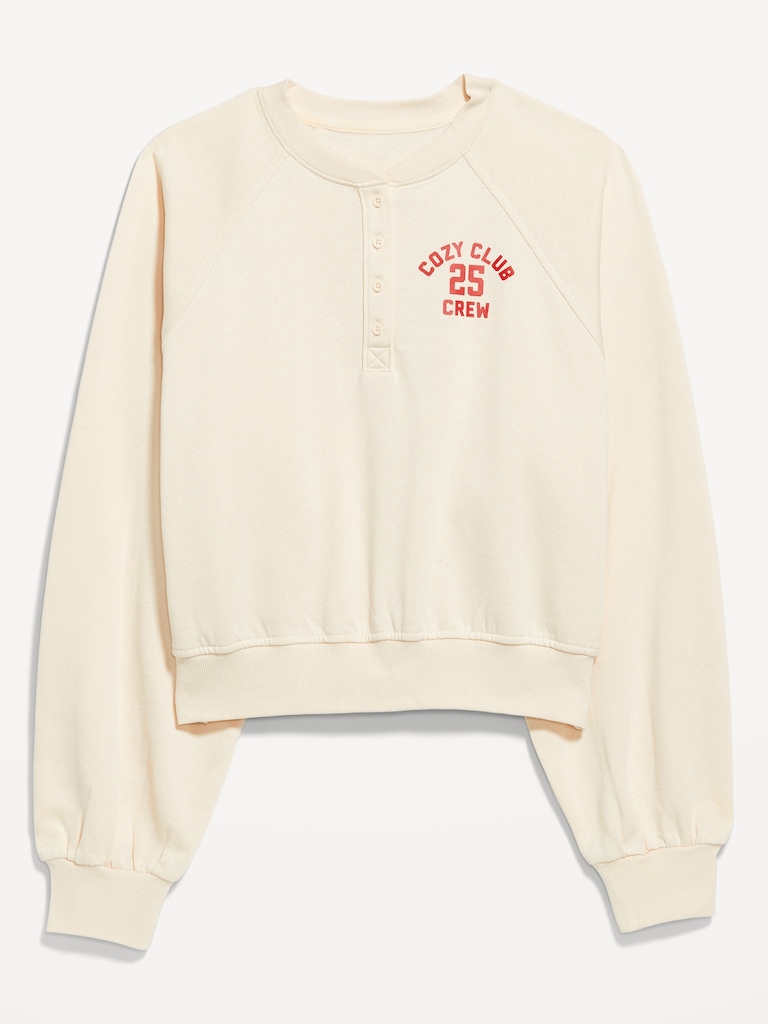 SoComfy Oversized Button-Front Graphic Sweatshirt