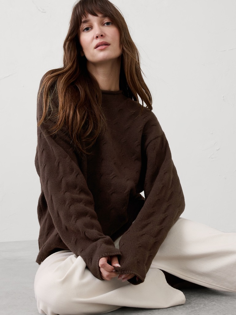 Cable Roll-Neck Sweater