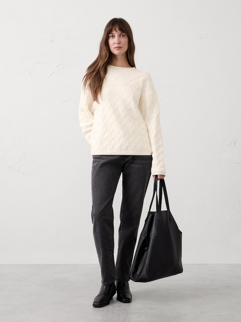 Cable Roll-Neck Sweater