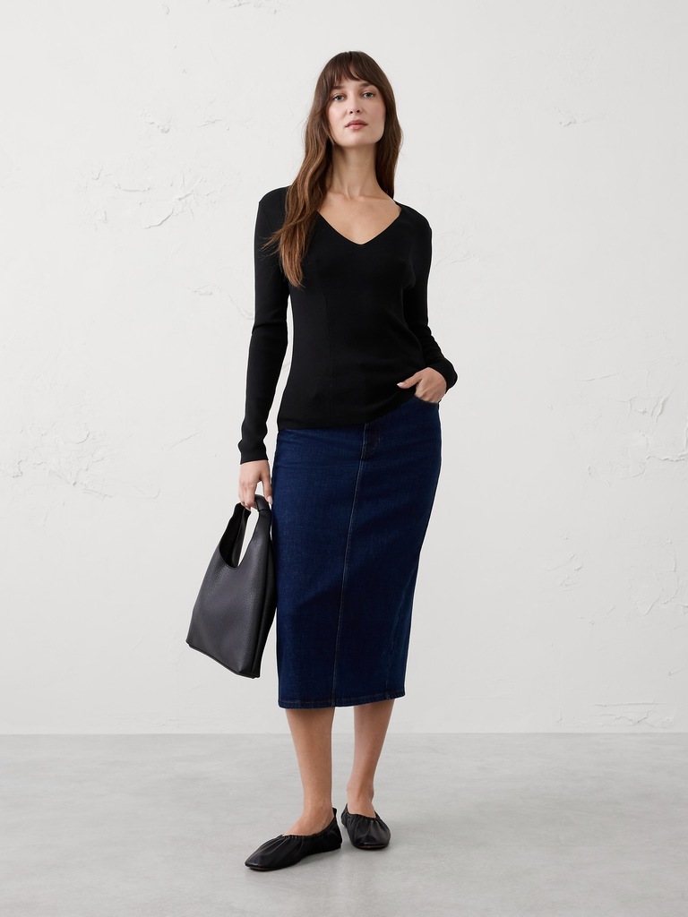 Seamed V-Neck Sweater