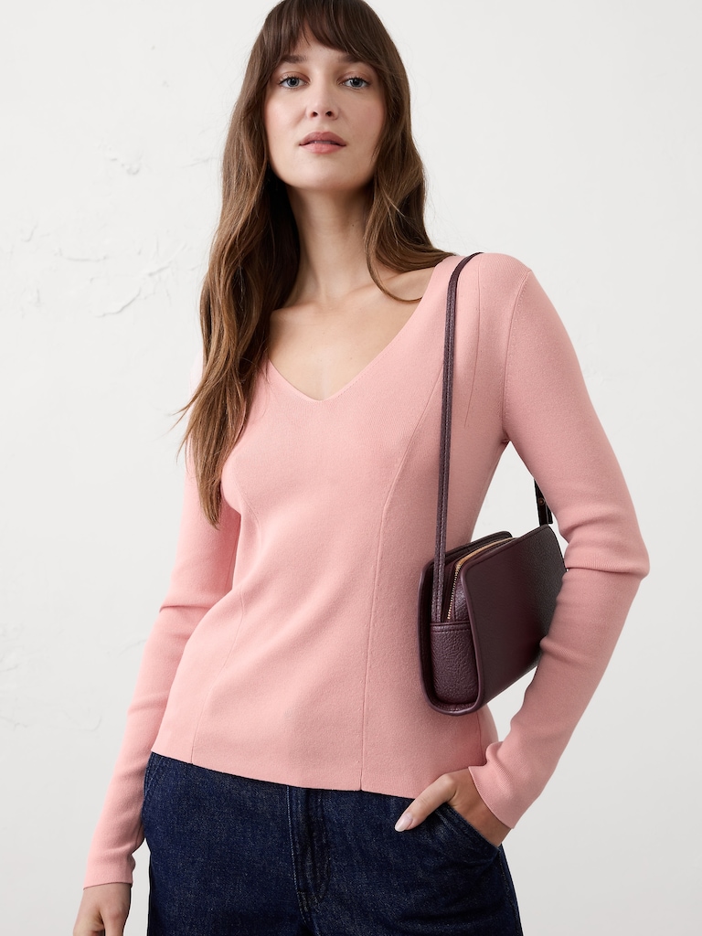 Seamed V-Neck Sweater