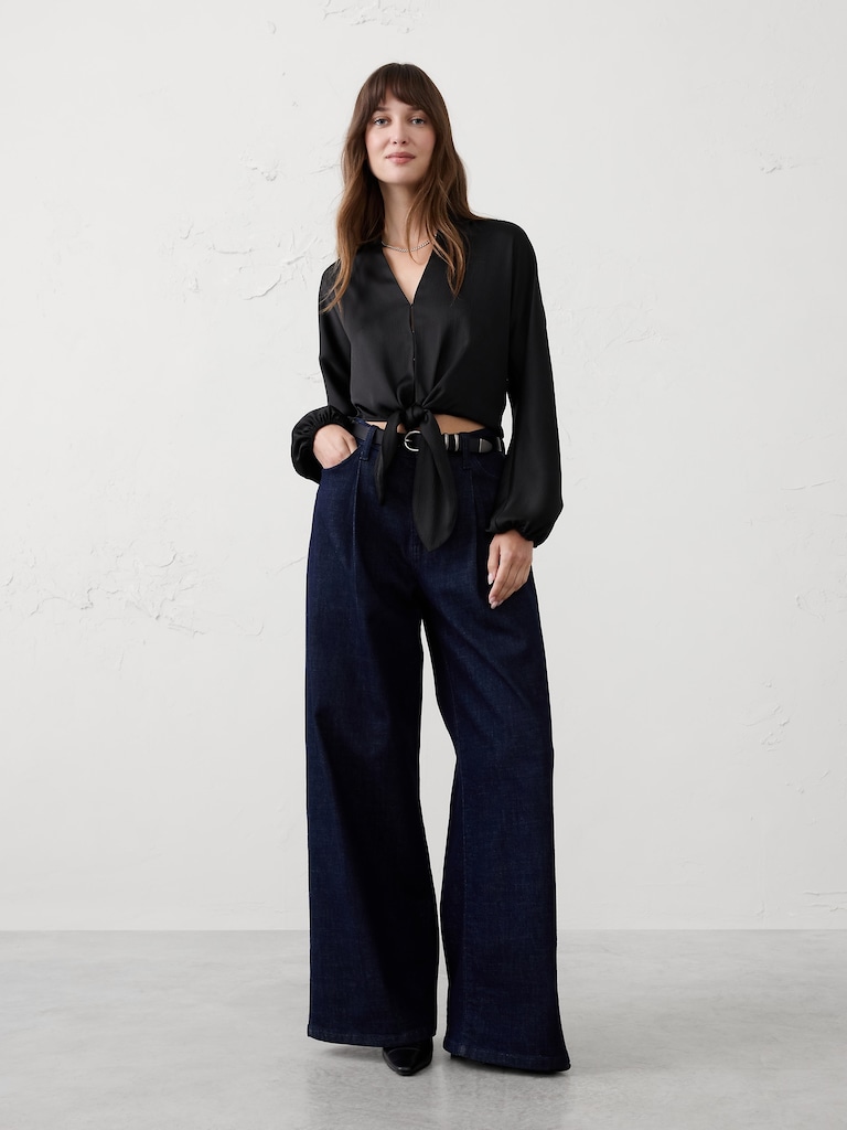 Silky Bubble-Sleeve Top