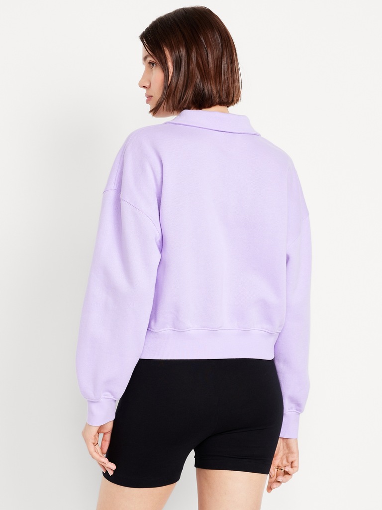 Oversized Logo-Graphic Cropped Half-Zip Pullover