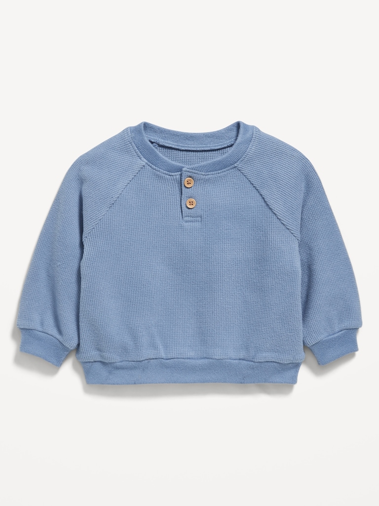Cozy Long-Sleeve Henley Thermal-Knit Sweatshirt for Baby