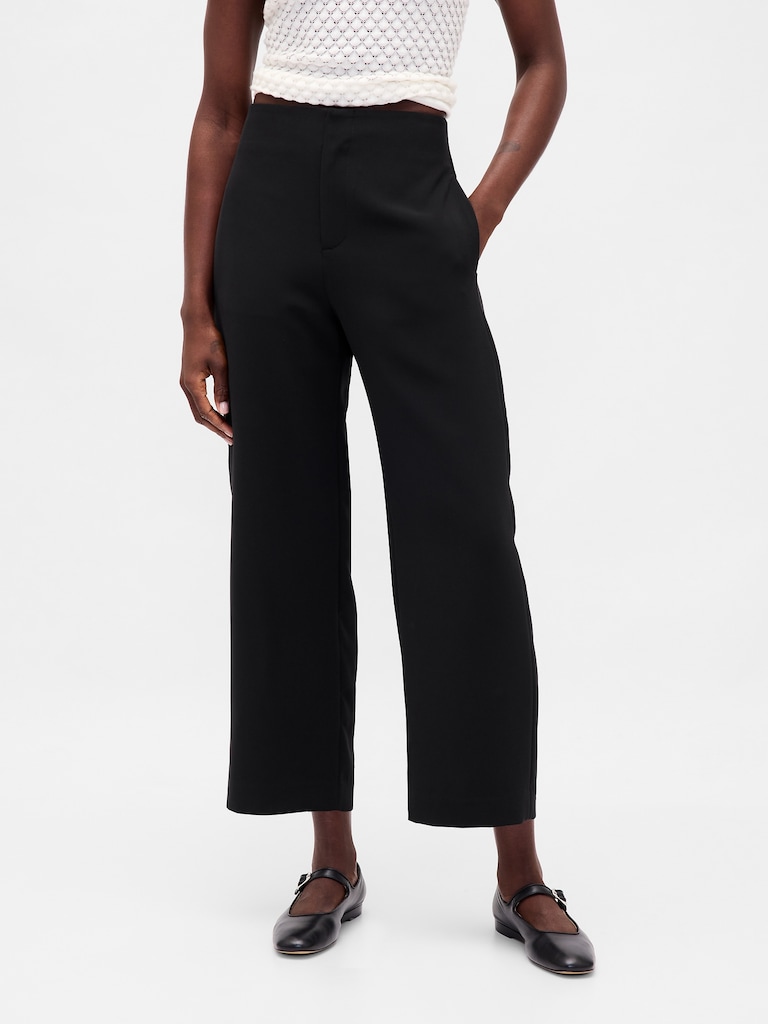 High Rise Twill Straight Ankle Pants