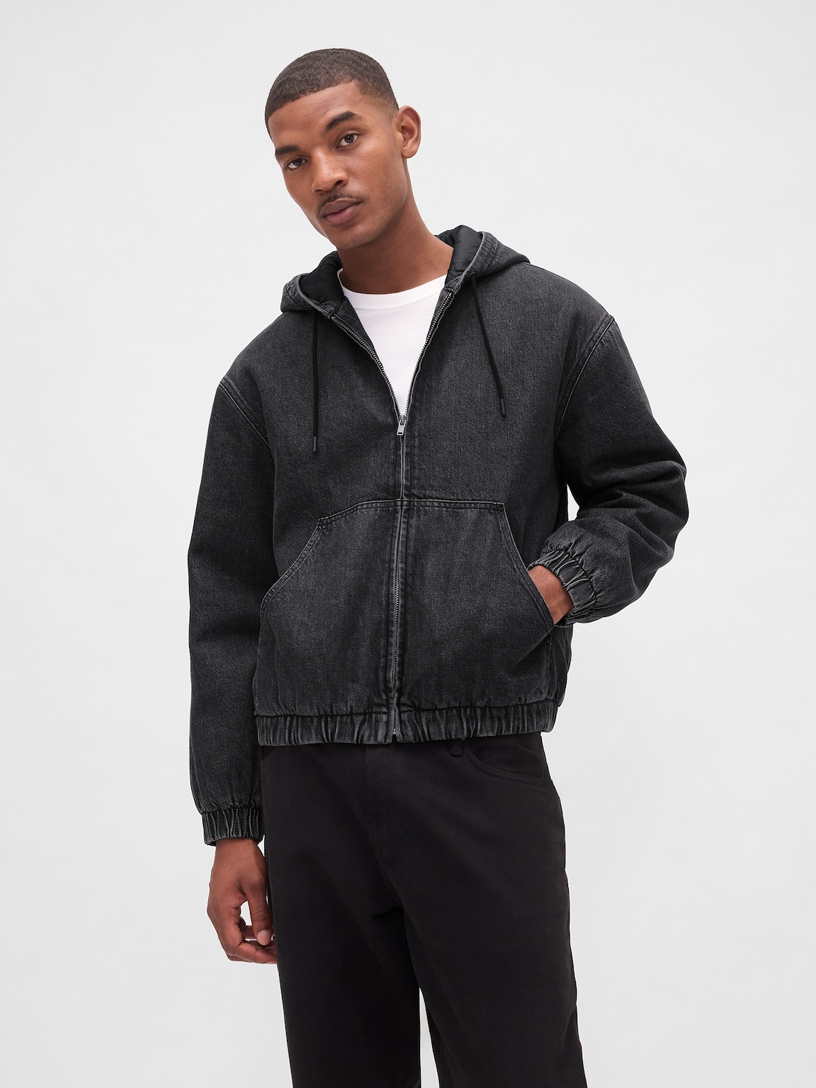 UltraSoft Denim Sherpa-Lined Zip Hoodie