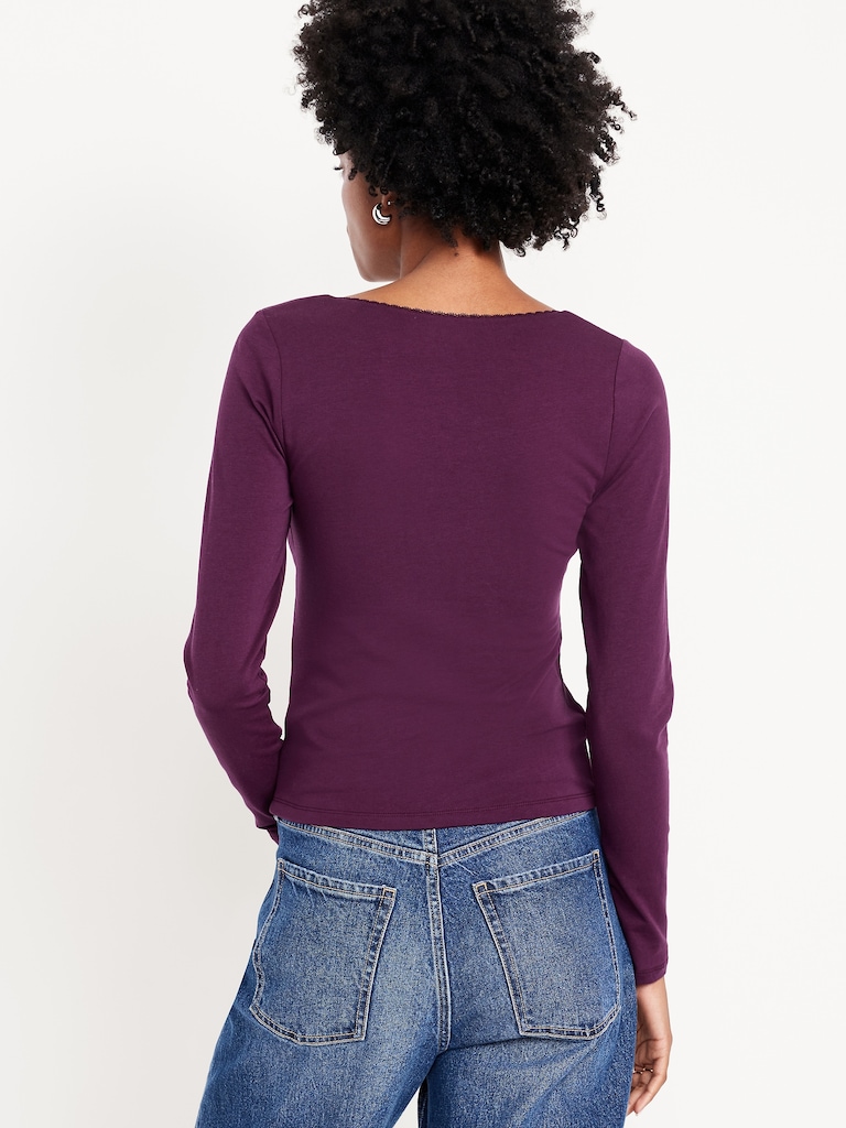 Fitted Double-Layer Scoop-Neck Top