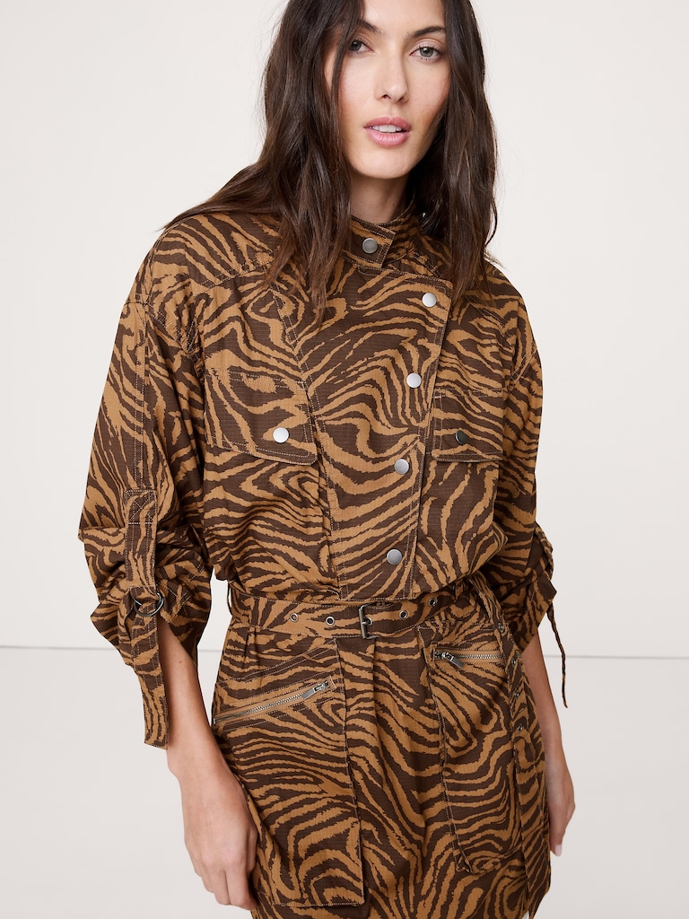 Stretch-Cotton Utility Mini Dress