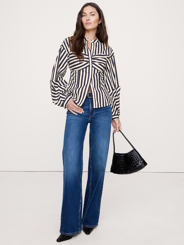 CHEMISIER À MANCHES BALLONS EN POPELINE DE COTON