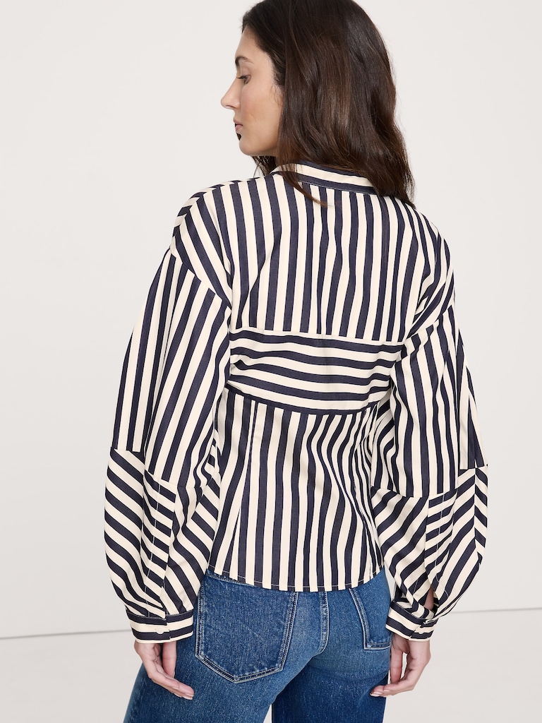 CHEMISIER À MANCHES BALLONS EN POPELINE DE COTON