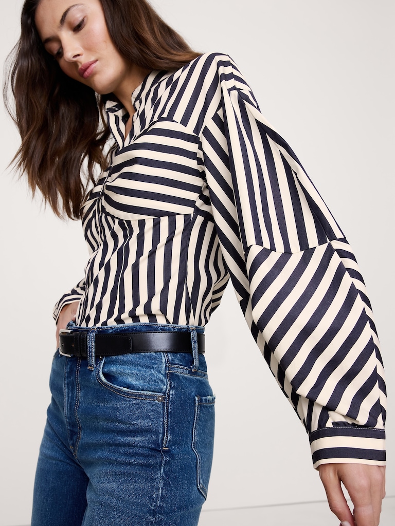 CHEMISIER À MANCHES BALLONS EN POPELINE DE COTON