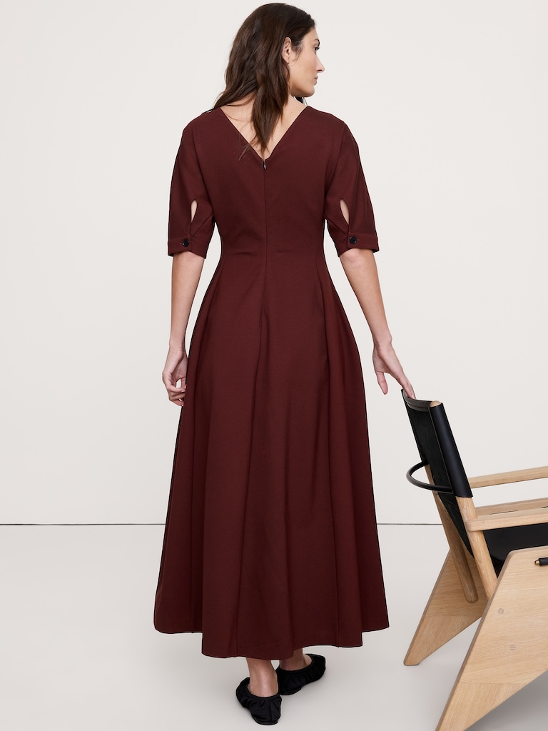 Ponte Puff-Sleeve Maxi Dress