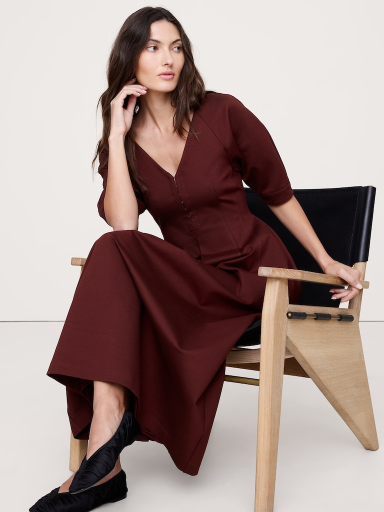 Ponte Puff-Sleeve Maxi Dress